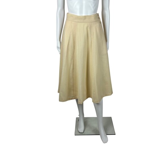 Vintage 70s Full Skirt Womens Extra Small Cream Wool High Waist Knee Length